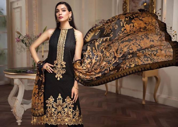 Anaya Lawn Dress In Black Color. Work Embellished With Dhaga Embroidery And Heavy Cutwork Borders.