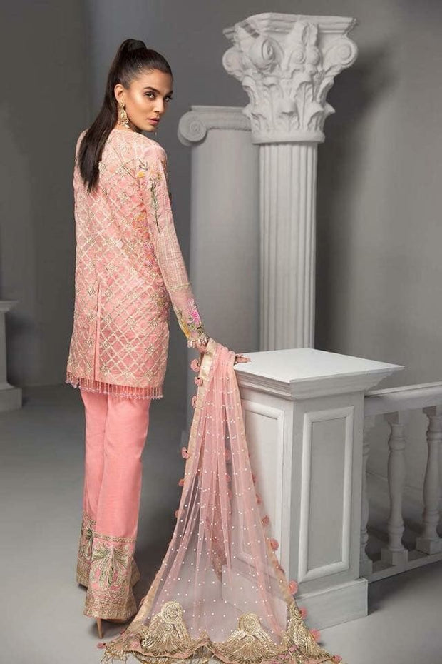 Asian Stylish Dress In Beutifull Short Shirt & Boot Pants.In Beutifull Pink Color Work Embellished With Hand Work & Multi Threads Embroidery.