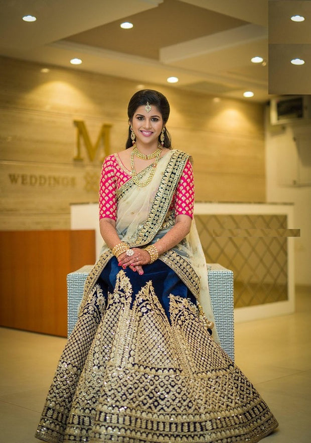Reception Bridal Dress In Blue And Shoking Pink Stylish Colors.Stylish Dress Embalished With Pure Dabka Zari Nagh And Sequance Work.