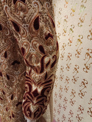Dulha Sherwani In Offwhite Gold Color.Work  With Full Velvet Appliqué,Zardozi,Dabka & Stone Work. Same Work On Khusa.