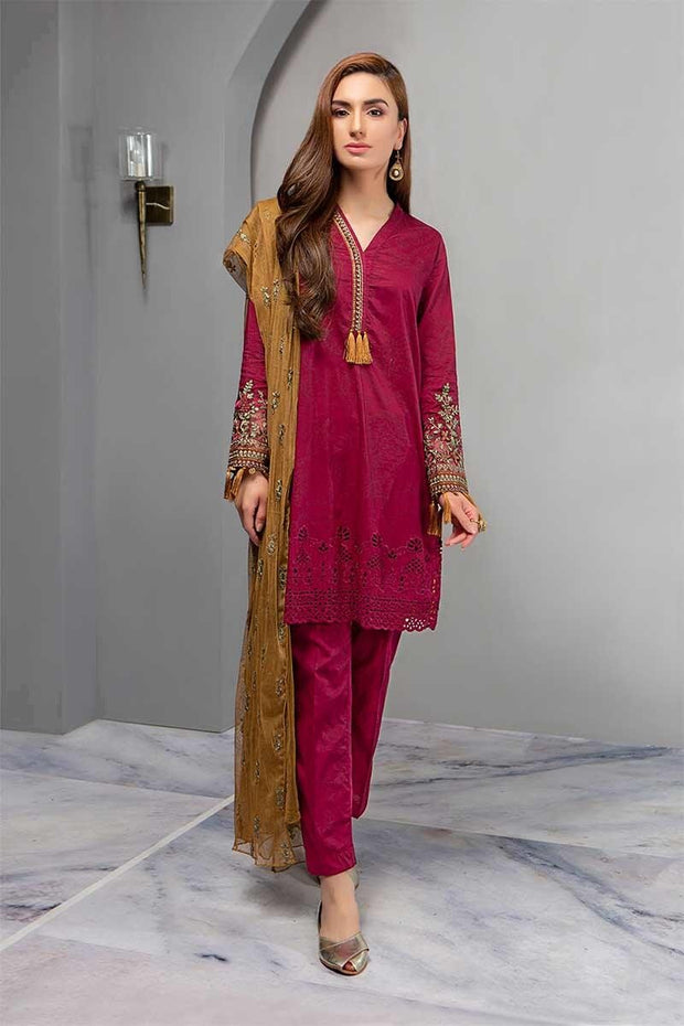 Stylish Home Dress In Maroon Color.Work Emballished With Multi Dhaga Embroidery And Cutwork Daman.
