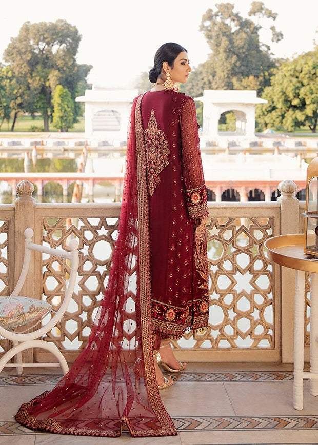 Afrozeh Chiffon Wear in Maroon Color Backside Look