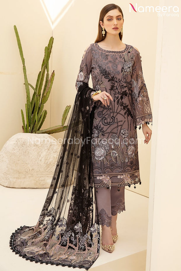 Agha Noor Embroidered Chiffon Dress
