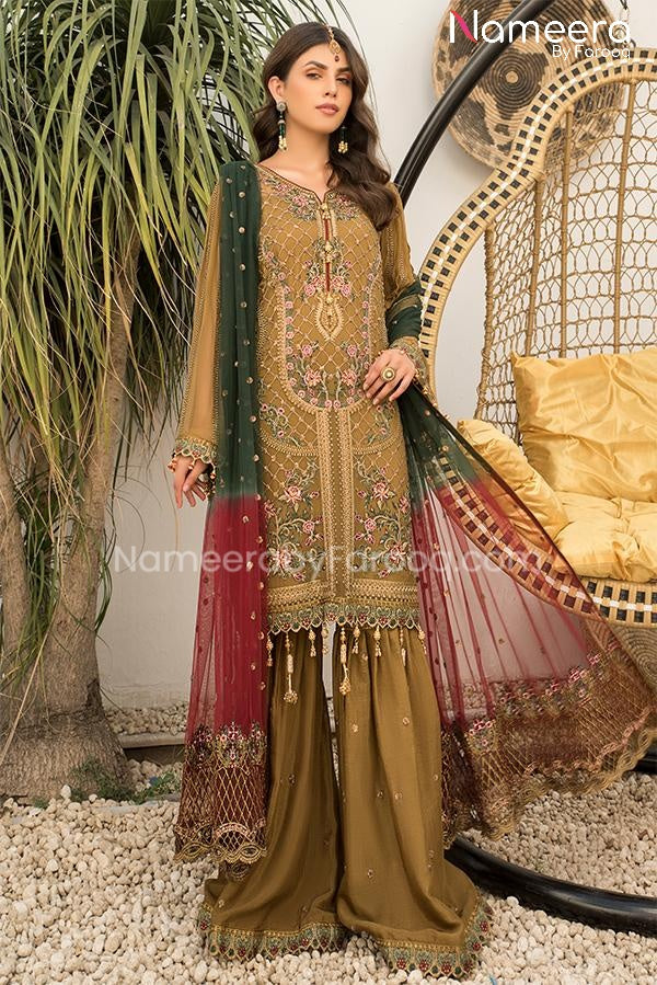 Agha Noor Pakistani Gharara Latest in Brown Color Online 2021