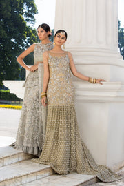 Beautiful embroidered Asian bridal out in alluring gold color