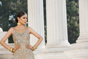 Beautiful embroidered Asian bridal out in alluring gold color