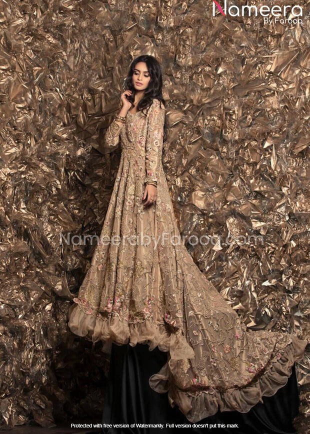 Alluring Golden Pakistani Designer Bridal Dress 
