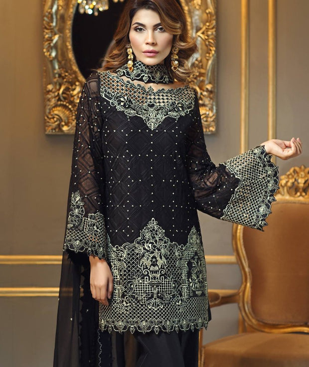 Anaya Black Designer Chiffon Dress | Tilla Threads Embroidery Small Anaya Black Designer Chiffon Dress | Tilla Threads Embroidery Small