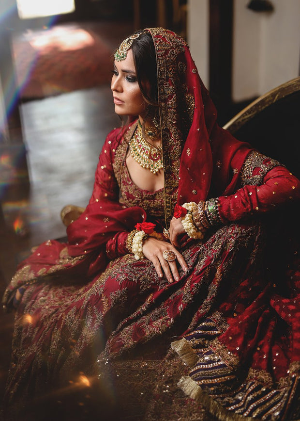Beautiful angrakha style gharara dress in deep red color # B3334