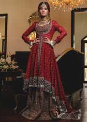 Beautiful angrakha style gharara dress in deep red color # B3334