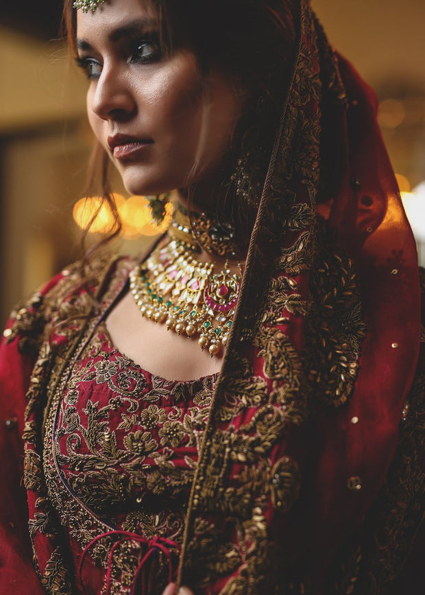 Beautiful angrakha style gharara dress in deep red color # B3334