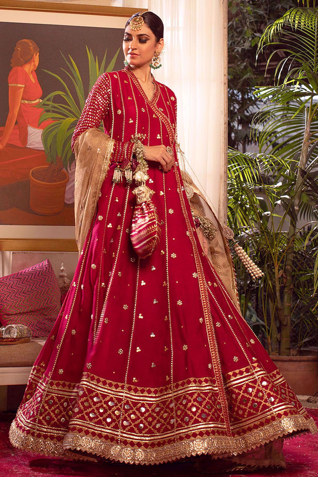 Angrakha Pishwas for Wedding Party in Maroonish Red Color