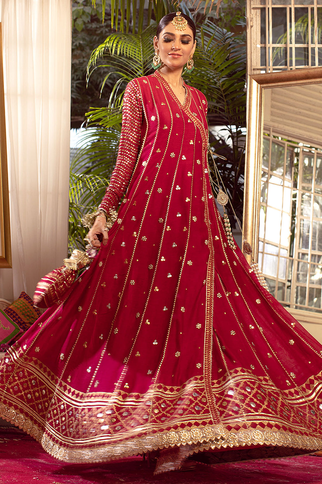 angrakha dress design Angrakha Pishwas for Wedding Party in Red Color Small
