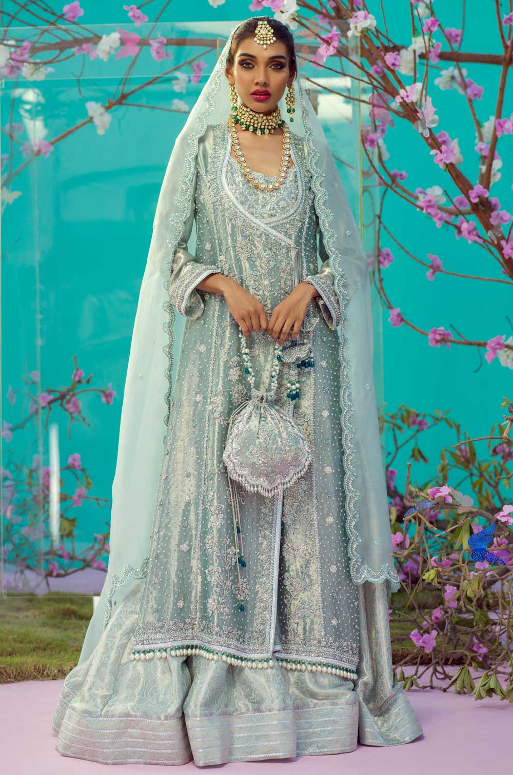 Elegant Angrakha Blue Bridal Lehenga Dress for Modern Brides