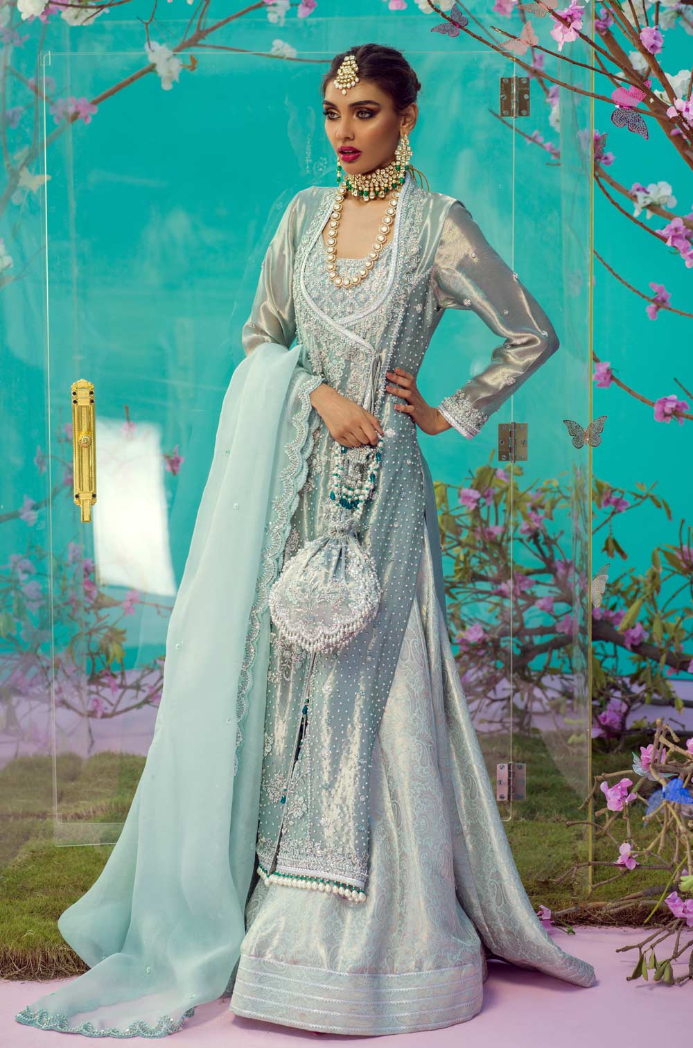 Elegant Angrakha Blue Bridal Lehenga Dress for Modern Brides