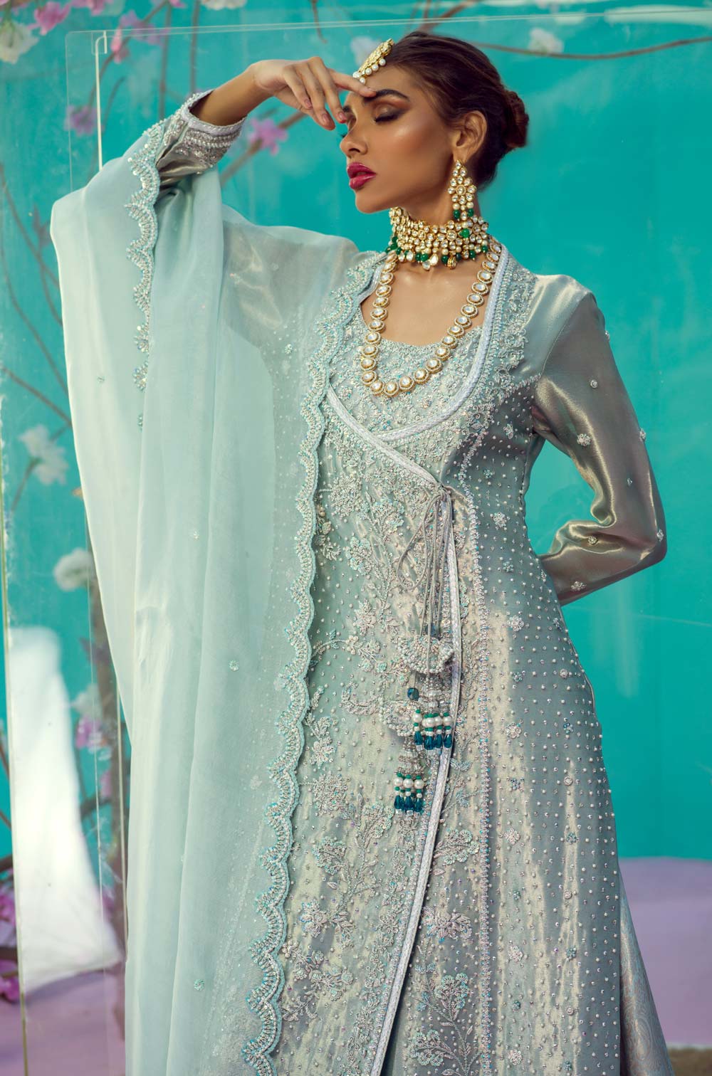 Elegant Angrakha Blue Bridal Lehenga Dress for Modern Brides
