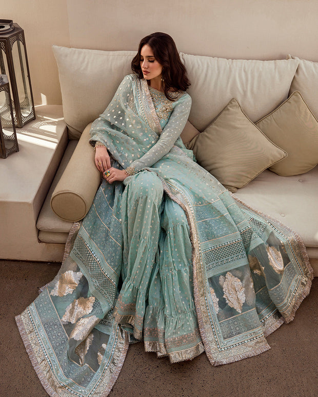 Aqua Color Kameez Sharara Pakistani Wedding Dresses 2023