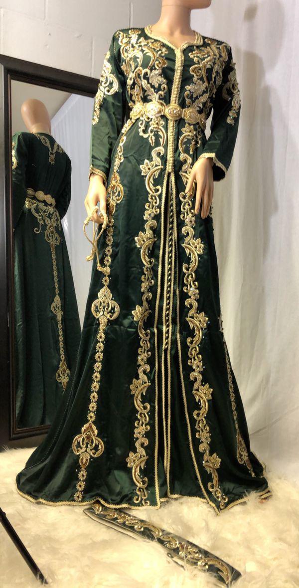 Latest beautiful embroidered Arabic bridal dress in green color 