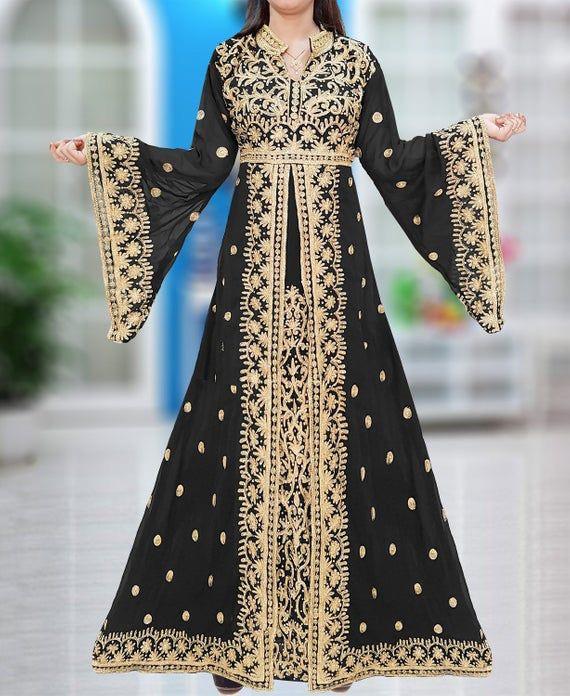 Latest beautiful embroidered Arabic bridal outfit in black color