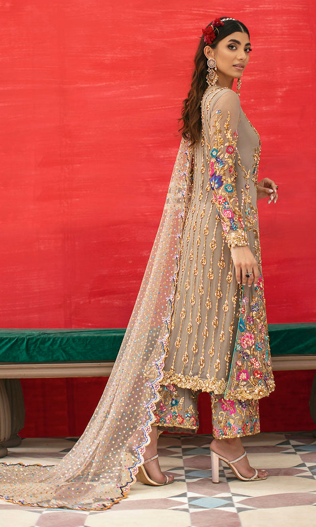 Ash Grey Long Kameez Capri for Pakistani Wedding Dress