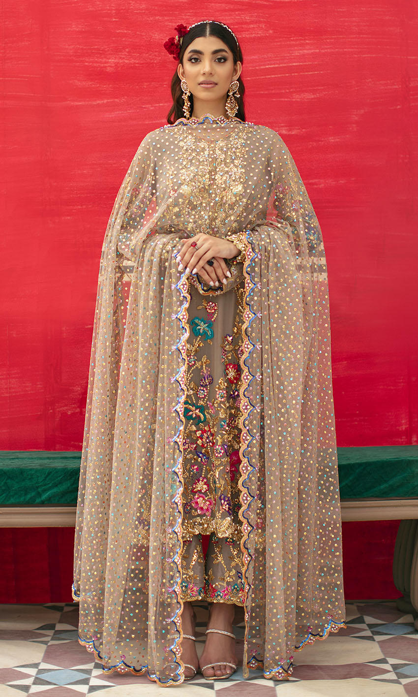 Ash Grey Long Kameez Capri for Pakistani Wedding Dresses