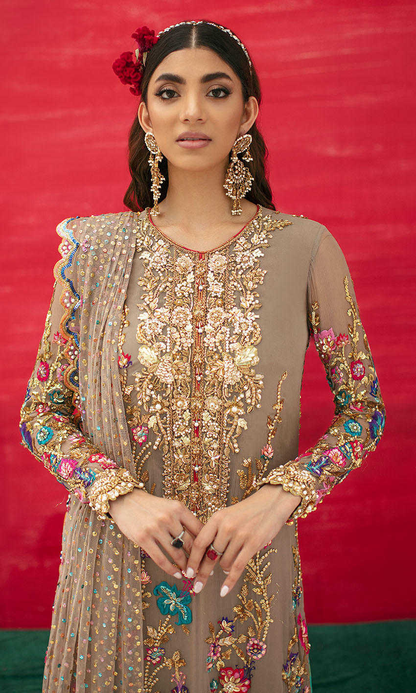 Ash Grey Long Kameez Capri for Pakistani Wedding Dresses 2023