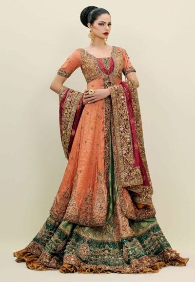 Asian Bridal Frock Lehnga in Orange Color Overall Look