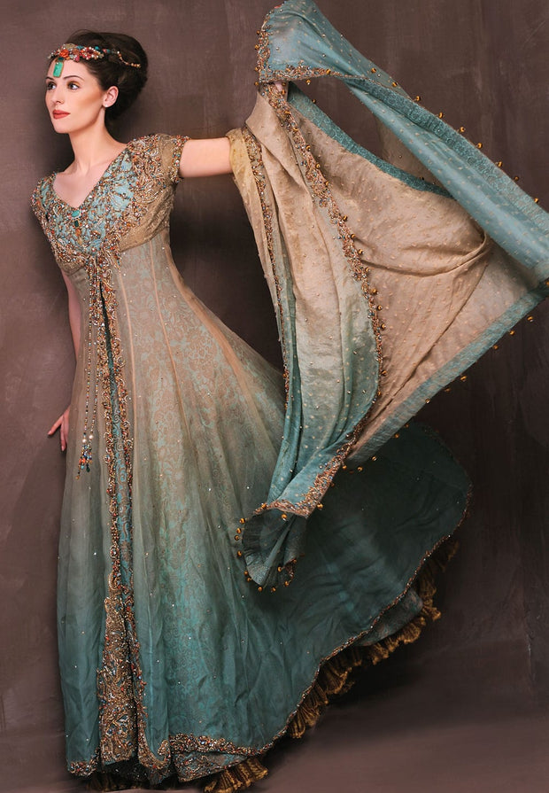 Asian Bridal Frock for Wedding with Embroidery Sidepose