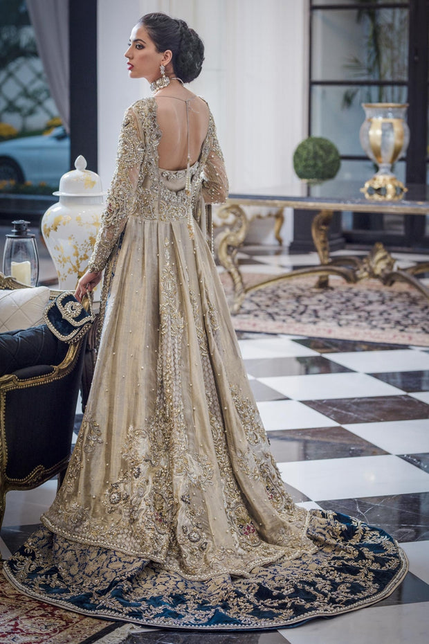 Asian Bridal Maxi Lehnga in Ivory Color Nameera by Farooq