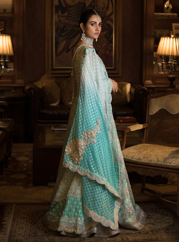 Asian Designer Bridal Lehnga in Turquoise Color Side Pose
