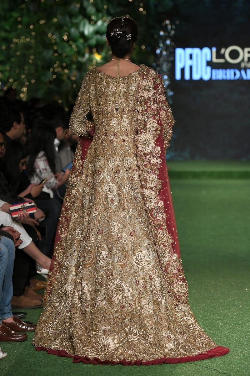 Asian Golden Bridal Lehenga for Wedding Backside Look