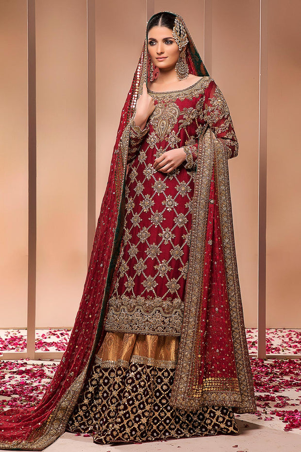 Asian Heavy Bridal Outfit in Deep Red Color