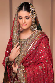 Asian Heavy Bridal Outfit in Deep Red Color Close Look
