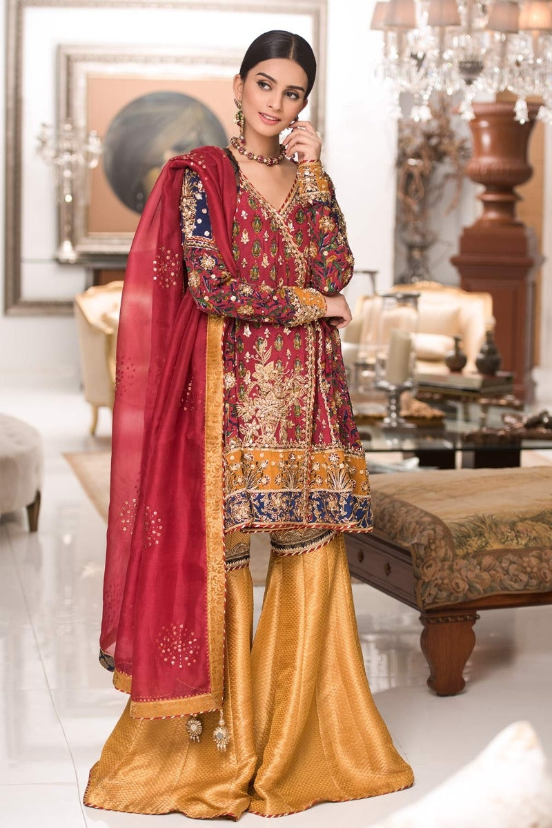 Asian Wedding Party Gharara in Red Color