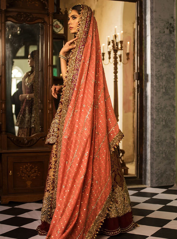Heavily Embellished Maroon Designer Lehenga 1