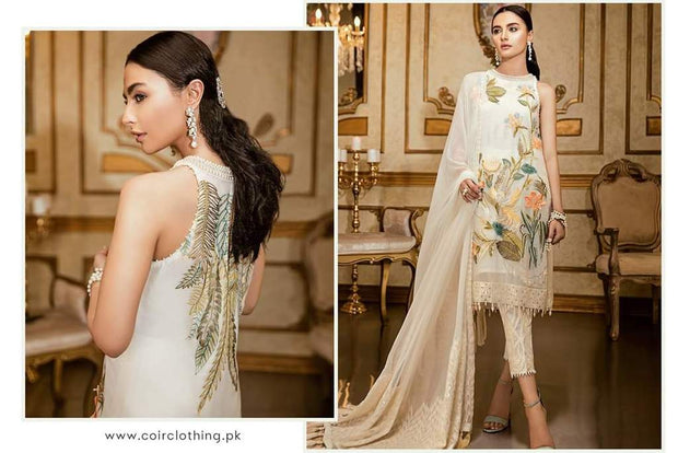 Asian Wear Eid Dress in Offwhite Color Floral Leaves Print