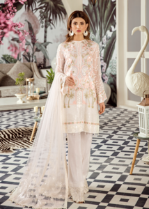 Latest Asian embroidered chiffon outfit in elegant white color
