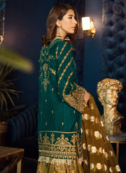 Beautiful Asian embroidered velvet dress in sea green color