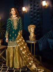 Beautiful Asian embroidered velvet dress in sea green color 