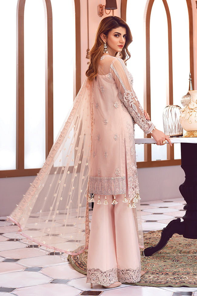 Beautiful designer Asian net embroidered dress in pink color P2332