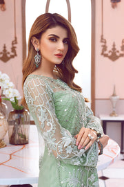 Beautiful designer Asian net embroidered outfit in green color
