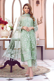 Beautiful designer Asian net embroidered outfit in green color