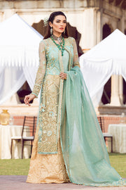 Latest designer embroidered Asian party outfit in mint green color 