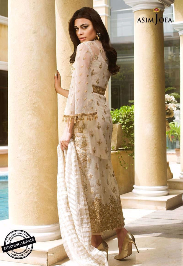 Asian style dress with heavy embroidery in ivory color # P2212