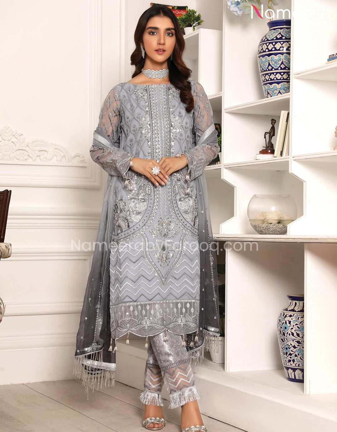 white christmas dresses Asim Jofa Zari Sitara Embroidered Chiffon Georgette Unstitched 2 Piece – HD  Collection main image 1