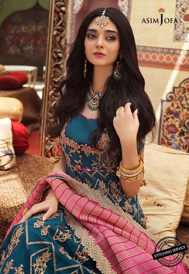 asim jofa chiffon dress Teal Chiffon Embroidered Lehnga Dress Custom Stitched Pakistani Suit