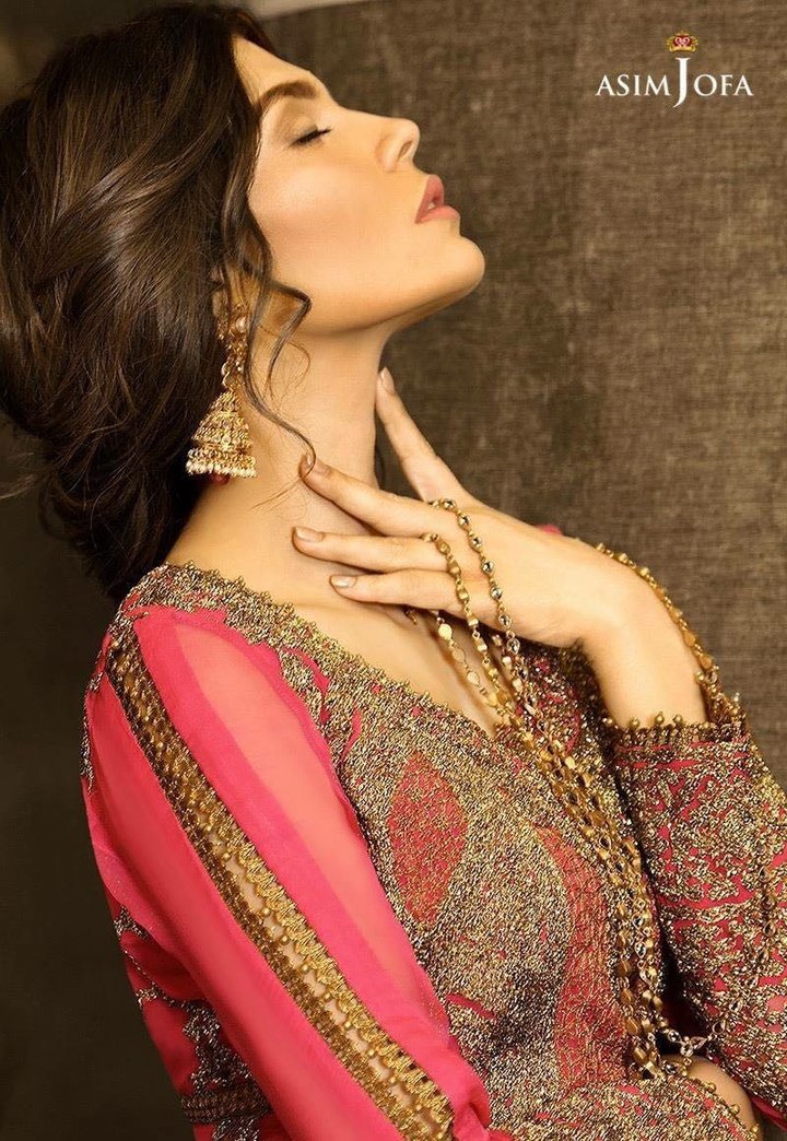 Asim Jofa Chiffon Designer Dress In Shocking Pink Color