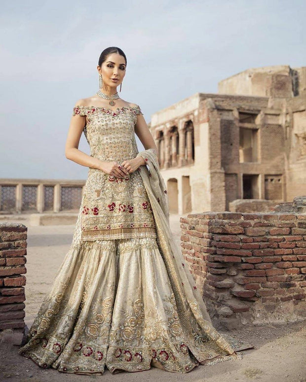 Pakistani Beautiful sheer Gold Bridal Wear