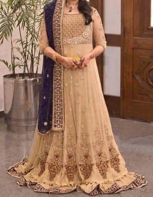 Soft Skin bridal dress with combination of copper and gold