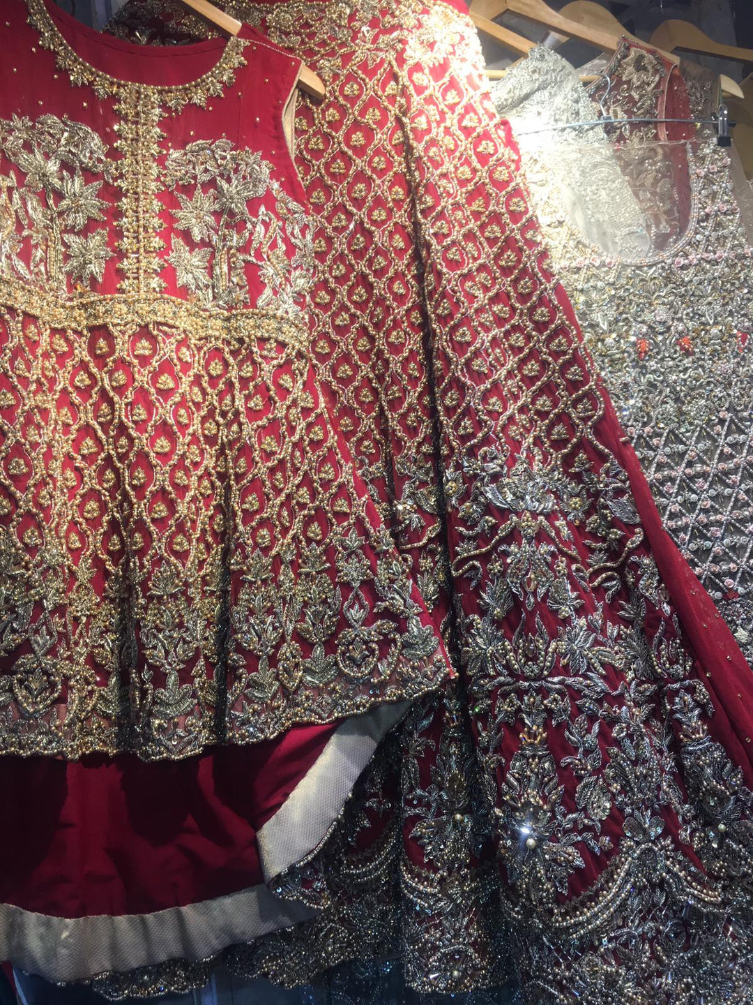 Handwork Deep red Bridal Peplum Lehenga